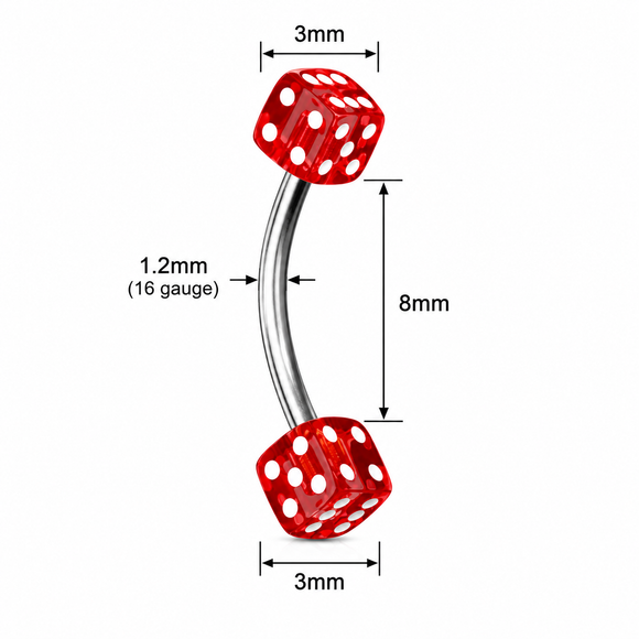 Curved Eyebrow Bar with Dice Ends