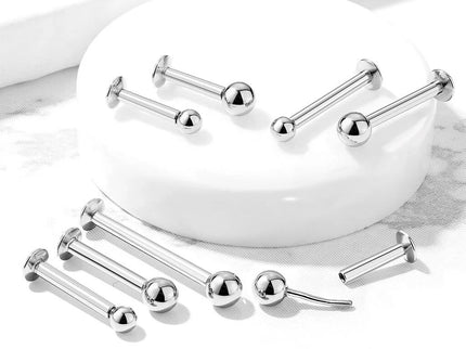 Labret Piercing Stud with Push-in Threadless Ball