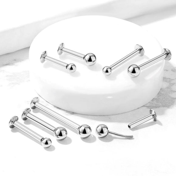 Labret Piercing Stud with Push-in Threadless Ball