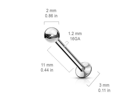 Labret Piercing Stud with Push-in Threadless Ball