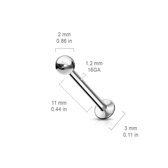 Labret Piercing Stud with Push-in Threadless Ball