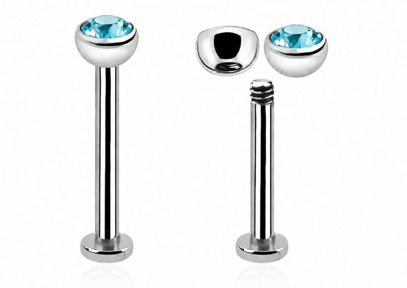 Surgical Steel Labret Stud with Cubic Zirconia Gem