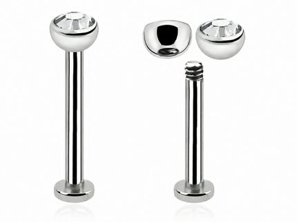 Surgical Steel Labret Stud with Cubic Zirconia Gem