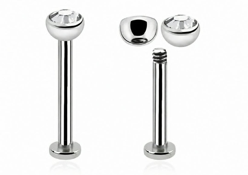Surgical Steel Labret Stud with Cubic Zirconia Gem