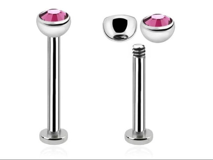 Surgical Steel Labret Stud with Cubic Zirconia Gem
