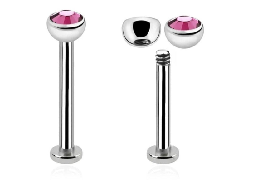 Surgical Steel Labret Stud with Cubic Zirconia Gem