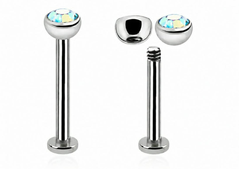 Surgical Steel Labret Stud with Cubic Zirconia Gem