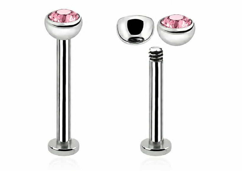 Surgical Steel Labret Stud with Cubic Zirconia Gem