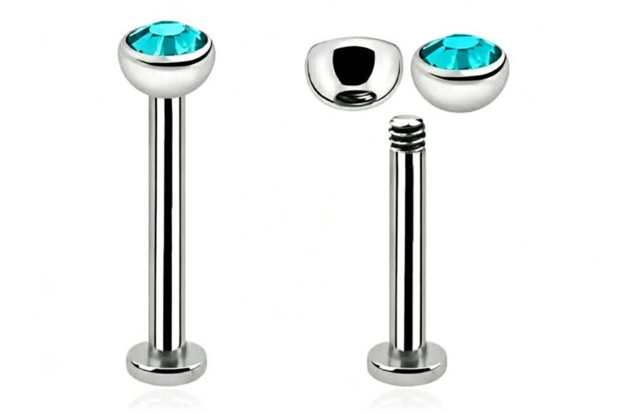 Surgical Steel Labret Stud with Cubic Zirconia Gem