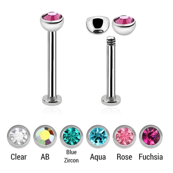 Surgical Steel Labret Stud with Cubic Zirconia Gem