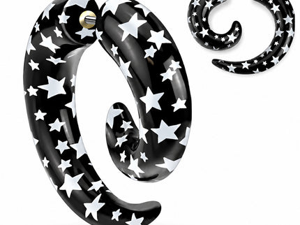 Fake Black Piercing Ear Taper with White Stars