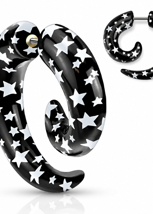 Fake Black Piercing Ear Taper with White Stars