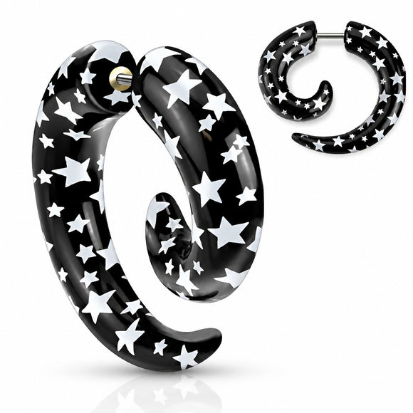Fake Black Piercing Ear Taper with White Stars