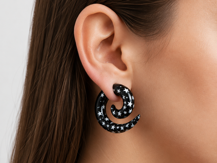 Fake Black Piercing Ear Taper with White Stars