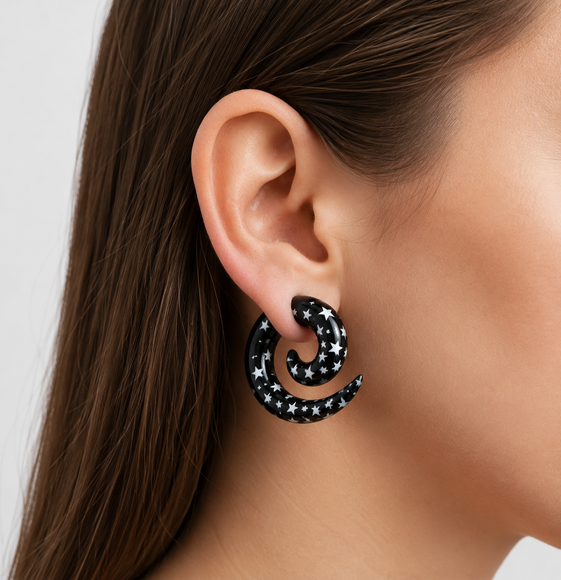 Fake Black Piercing Ear Taper with White Stars