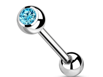 Barbell Tongue Bar Piercing with CZ Gem