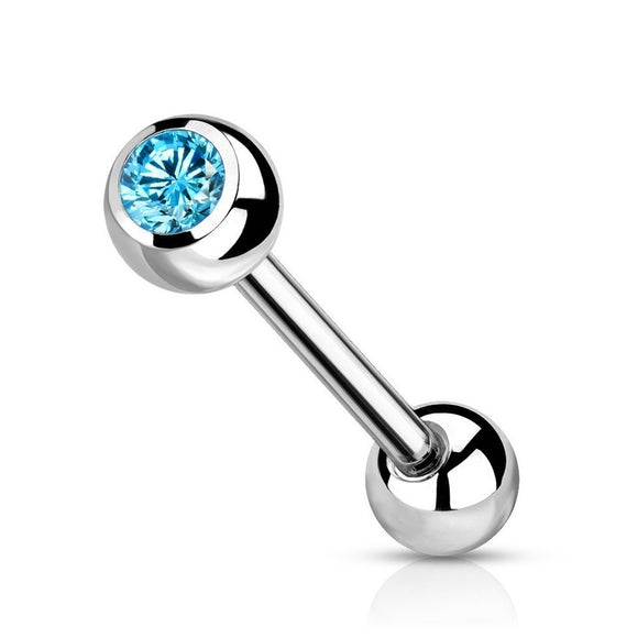 Barbell Tongue Bar Piercing with CZ Gem