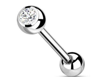 Barbell Tongue Bar Piercing with CZ Gem