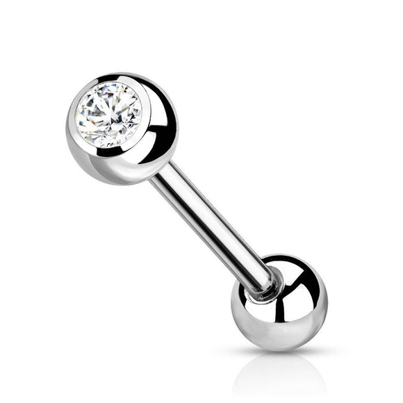 Barbell Tongue Bar Piercing with CZ Gem