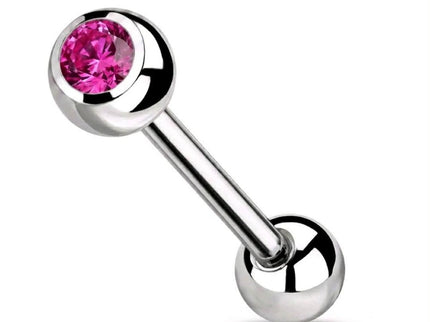 Barbell Tongue Bar Piercing with CZ Gem