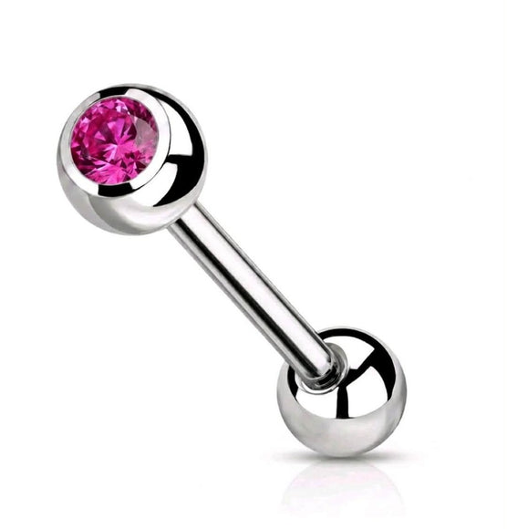 Barbell Tongue Bar Piercing with CZ Gem