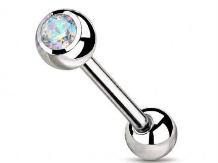 Barbell Tongue Bar Piercing with CZ Gem