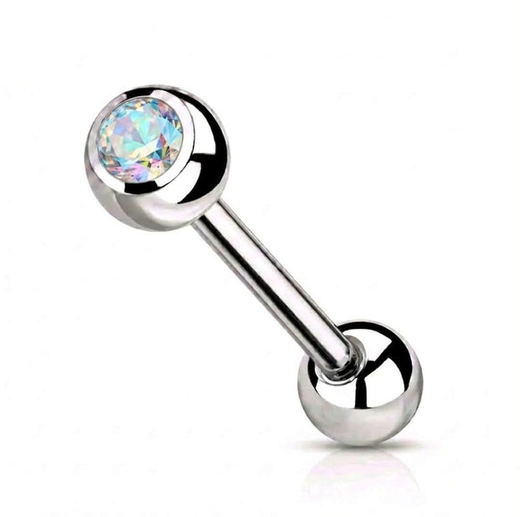Barbell Tongue Bar Piercing with CZ Gem
