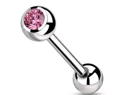 Barbell Tongue Bar Piercing with CZ Gem
