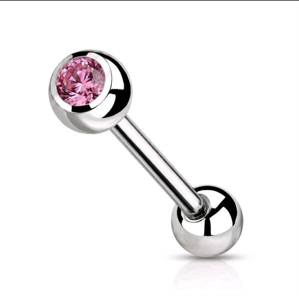 Barbell Tongue Bar Piercing with CZ Gem
