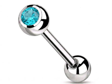 Barbell Tongue Bar Piercing with CZ Gem