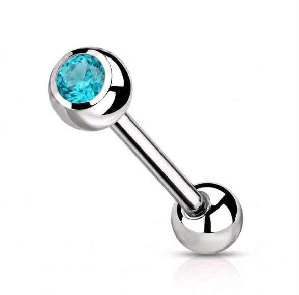 Barbell Tongue Bar Piercing with CZ Gem