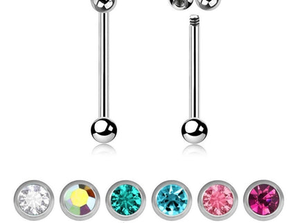 Barbell Tongue Bar Piercing with CZ Gem