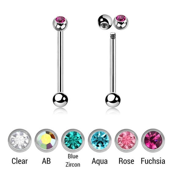 Barbell Tongue Bar Piercing with CZ Gem