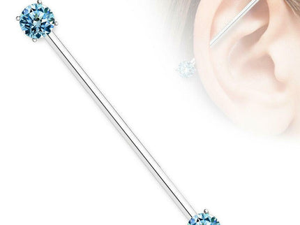 Industrial Barbell with Round CZ Prong Set Ends