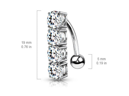 Reverse Belly Bar with Four Prong Set Crystals