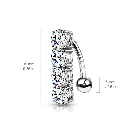 Reverse Belly Bar with Four Prong Set Crystals