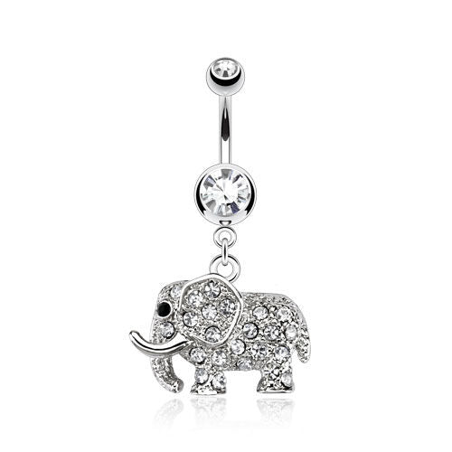 Belly Bar with Gem Elephant Dangle