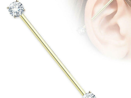 Industrial Barbell with Round CZ Prong Set Ends