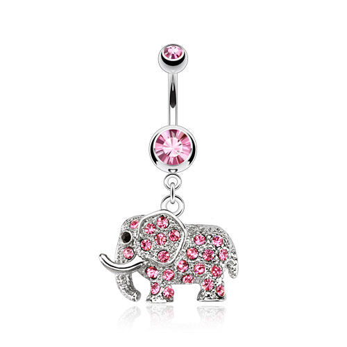 Belly Bar with Gem Elephant Dangle