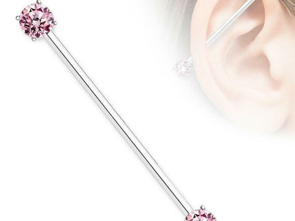 Industrial Barbell with Round CZ Prong Set Ends