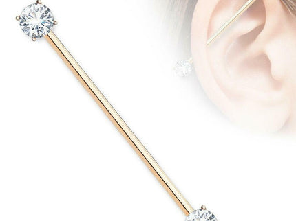 Industrial Barbell with Round CZ Prong Set Ends